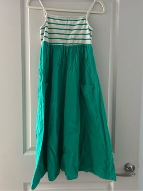 Anthropologie Green & White Striped Maxi Dress Size SP Cotton Pockets